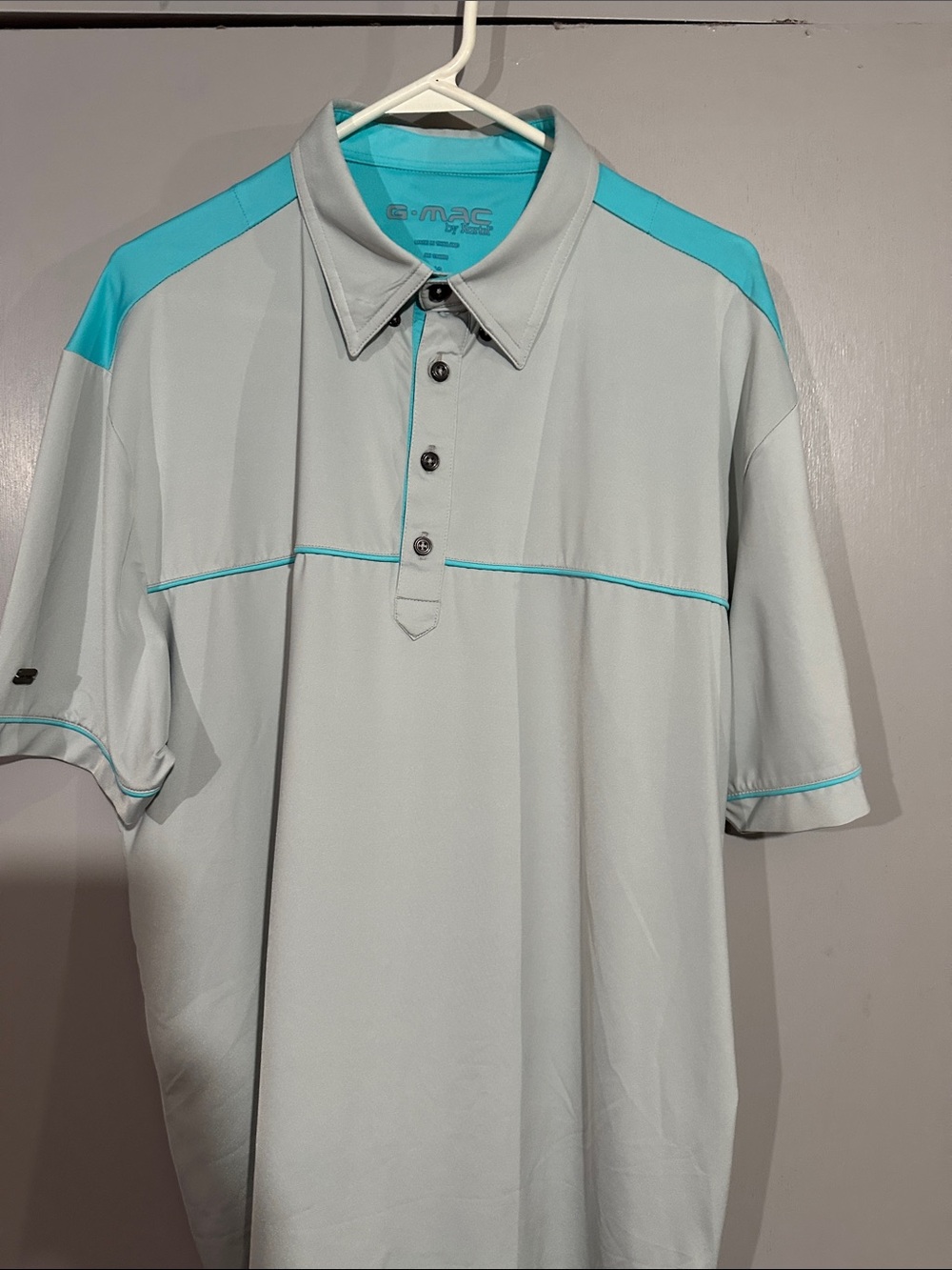 G-Mac Men’s Light Gray Polo with Aqua Shoulder Panels